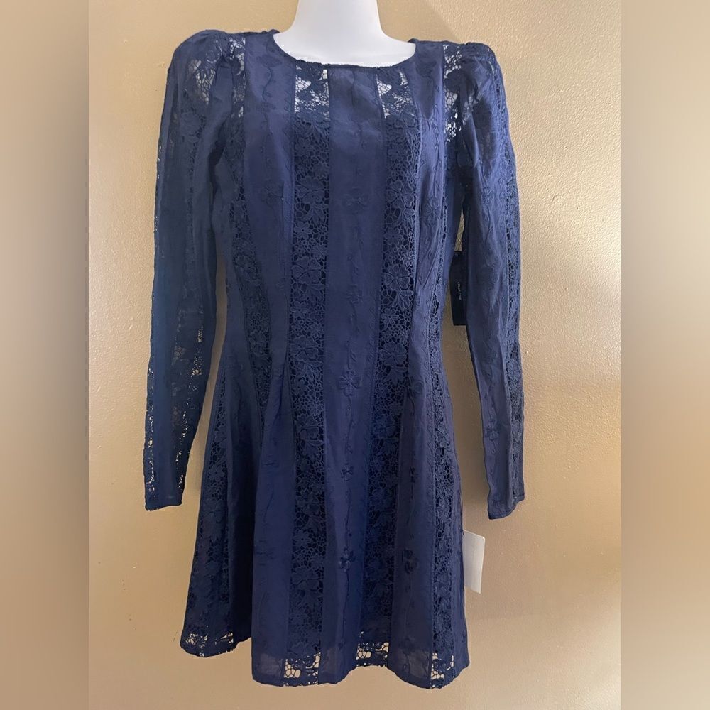 New Lulu’s Eyelet Long Sleeve Blue Dress Size Extra Small